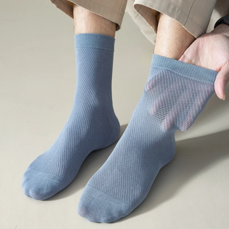 Chaussettes en Maille Respirante pour Homme, 96% Pur Coton, Antifavorables, Dépistolet ant d'Affaires, Décontractées, Solides, pour Document, Haute Qualité, Été, 5 Paires