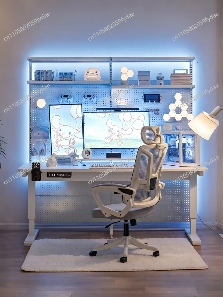 Electric Lifting Desk Hole Panel Gaming  White Computer Desktop Home Mobile Office