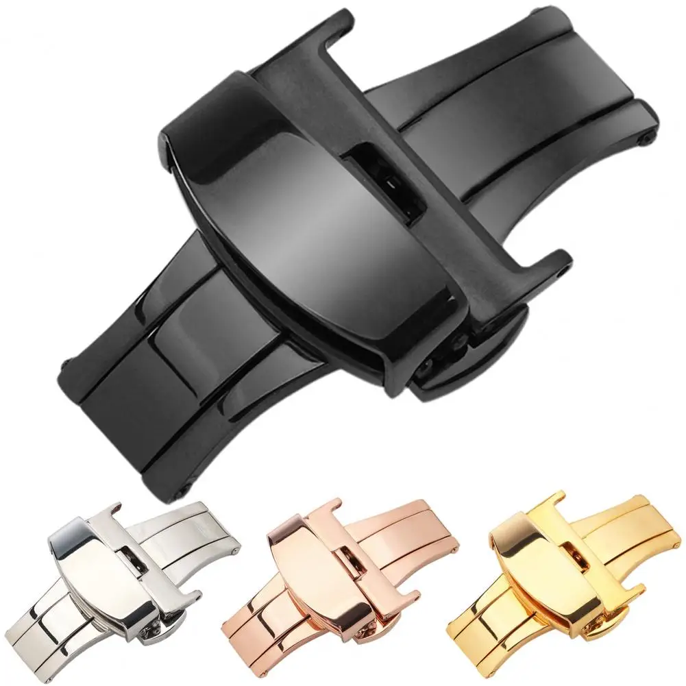 12/14/16/18/20/22/24mm Watchbands Watch Strap Butterfly Clasp Watch Buckle Stainless Steel Double Pull Button Fold Watch Buckle