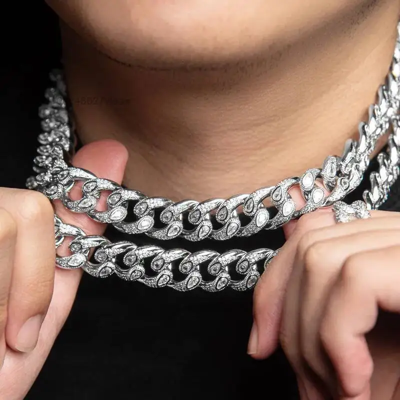 Qianjian Custom Fine Mossinate Diamond Chain S925 Iced Out Moissanite Cuban Chain