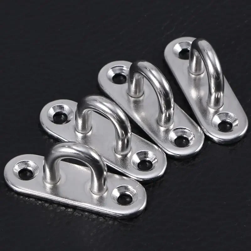 3PCS Hook Eye Plate Heavy Oblong Duty Steel Stainless Pad Mount Wall U Boat Ceiling Hanger Ring Garage Hammock D Design Shape