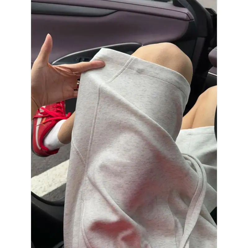 Gray Straight Leg Pants Men's Loose Casual Five-Quarter Length Sports Thin Cotton Polyester Blend Summer Trousers