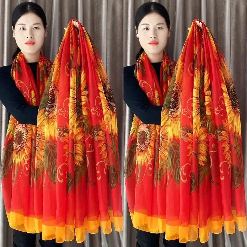 Fashionable Large Scarf Bright Korean New Luxury Summer Beach Sun Protection Silk Scarves Women's Shawl Elegant Scarf L11