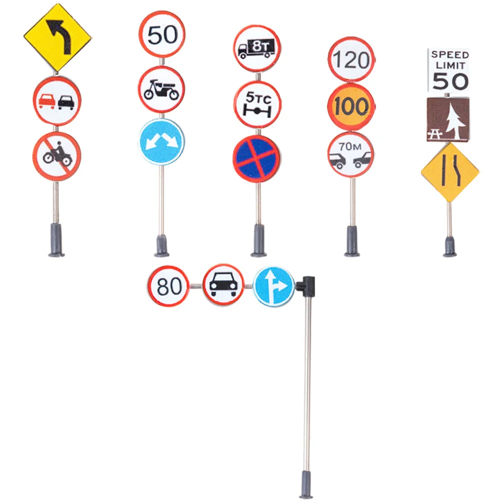 6-teiliges Mini-Verkehrsschilder aus ABS-Edelstahl, kompakte Größe, Sandtischmodell, Simulationsanzeige, Lernspielzeug für Kinder, Verkehr