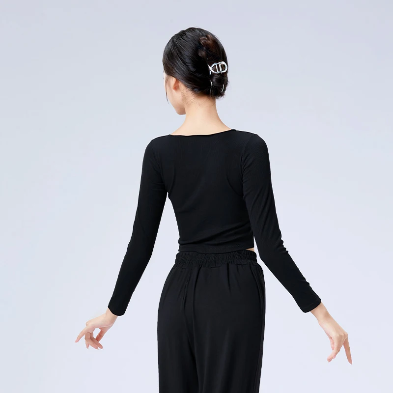 Tops de baile de punto para mujer, suéter de Ballet de punto con cuello en V, Blusa de manga larga, camisas de baile, disfraces de entrenamiento de Ballet para adultos y niñas