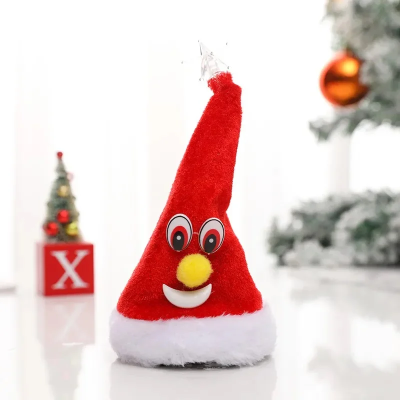 1PC Swing Singing Christmas Tree Hat Happy New Year Electric Glowing Music Plush Cap Funny Toy Gift Dancing Christmas Tree