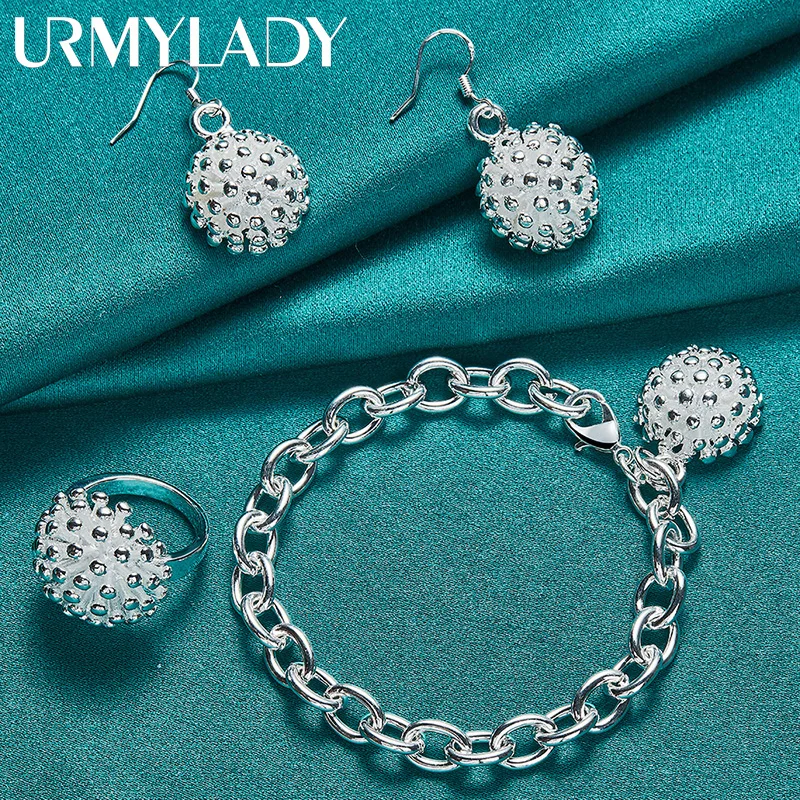 

URMYLADY 925 Sterling Silver Coral Bracelet Earring Ring Set For Women Wedding Party Fashion Jewelry Gift