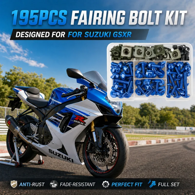 Kit de 195 tornillos y tuercas de aluminio para carenado de motocicleta Suzuki GSXR 600 750 1000 GSX-R 600 750 1000 125 150 1998-2023