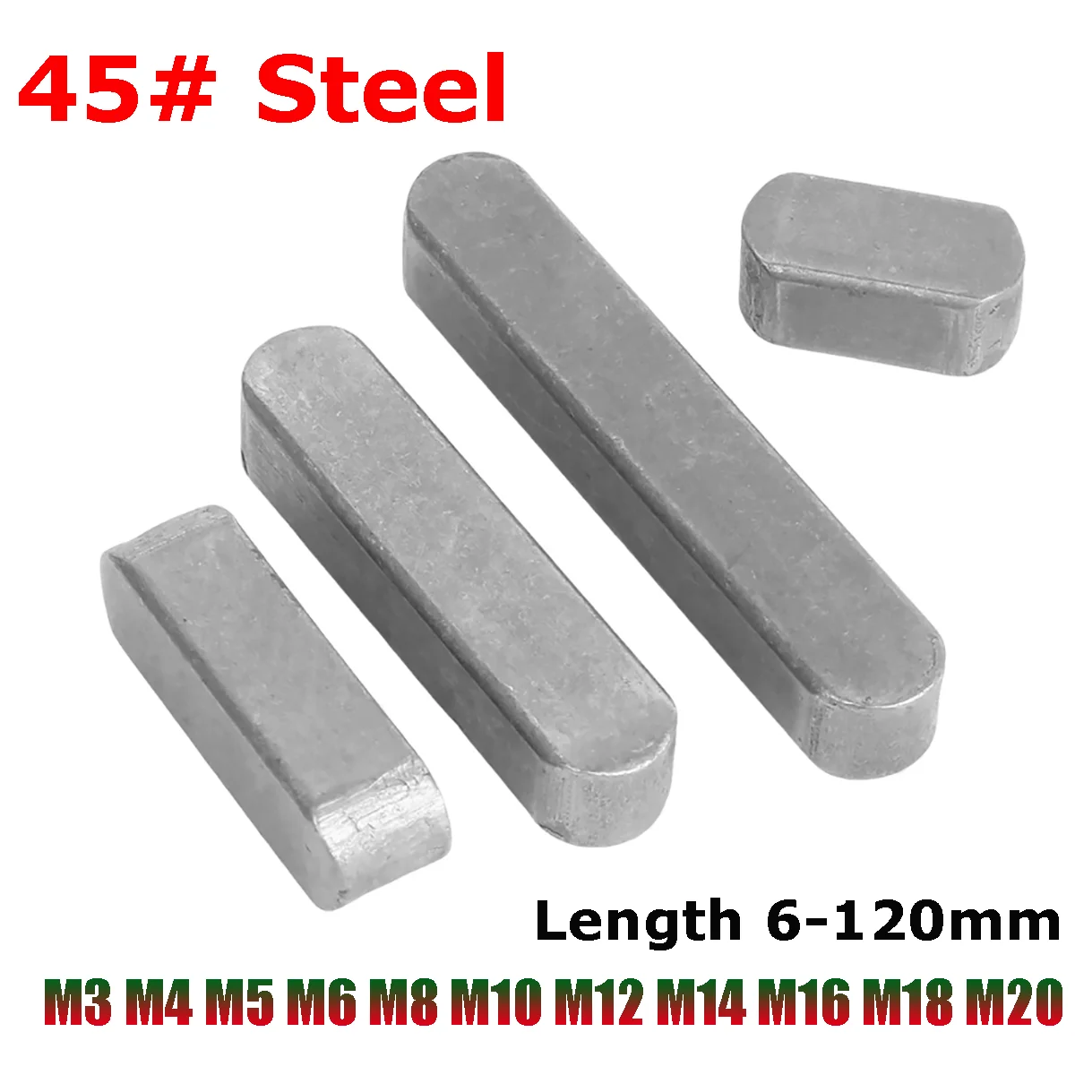 Parallel Key 45# Steel Hardened M3 M4 M5 M6 M8 M10 M12 M14 M16 M20 GB1096 Round Ended Drive Shaft Flat Keyway Pin Length 6-120mm