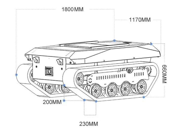 Smart RC Tracked Robotic Tank with 700kg Load Capacity, Metal Chassis Rubber Tracks and DC Brushless Motor