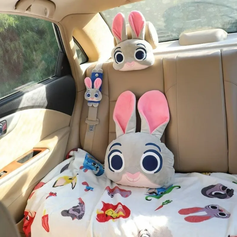 Disney Zootopia Judy Nick Plush Doll 2-in-1 Pillow and Blanket Car Headrest Cushion Safety Belt Cover Cute Couple Gift New Style