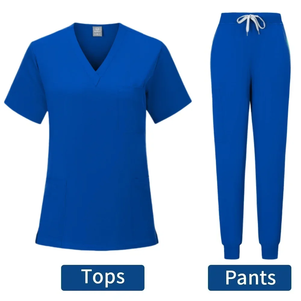 Nuovo Scrub Set Uniformi mediche Scrub elasticizzato Top con pantaloni tascabili Uniforme da infermiera Tuta da medico per chirurgia Abbigliamento da lavoro per salone di bellezza