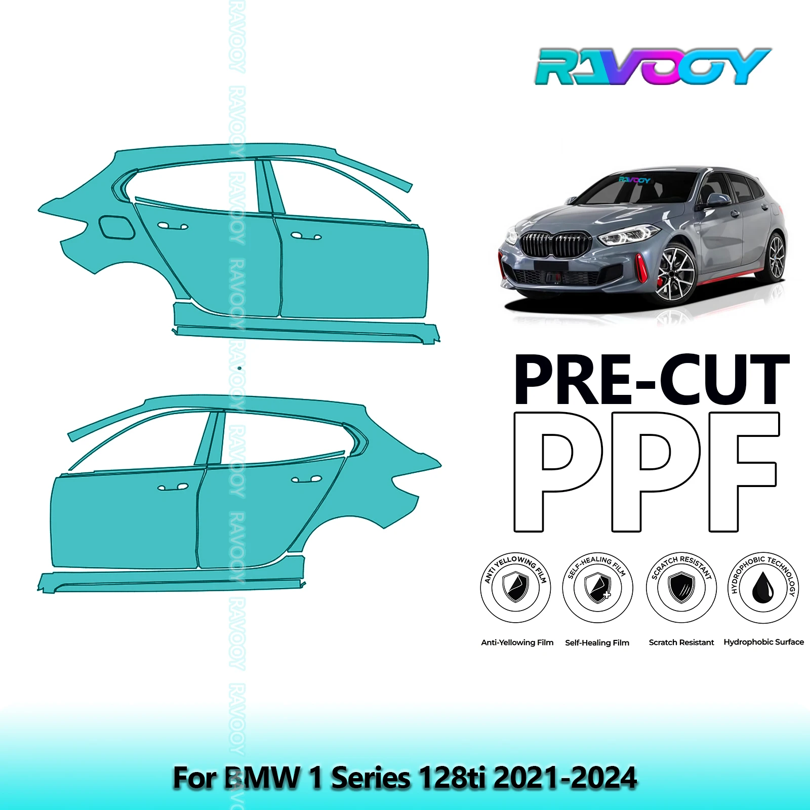 

For BMW 1 Series 128ti 2021-2024 8.5mil Clear Matte Pre-Cut PPF Door & A/B Pillar Kit TPU Paint Protection Film Set