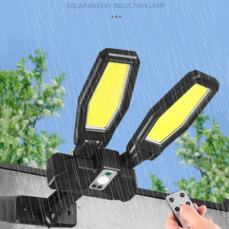 Lámpara LED de inducción Solar para exteriores, farola de doble cabeza, iluminación impermeable para el hogar, lámpara de pared para jardín al aire libre con Control remoto