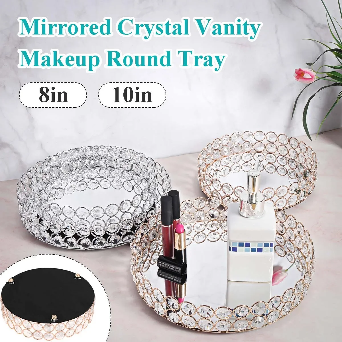 Crystal Makeup Tray Storage Baskets Box Home Organizer for Necklace Dessert Plate Tray Decorative Vanity Jewelry Serving Tray