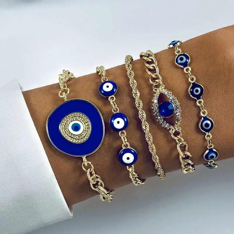 European and American cross-border bracelet Bohemian Devil's Eye bracelet design sense diamond-set oil drop exaggerated bracelet