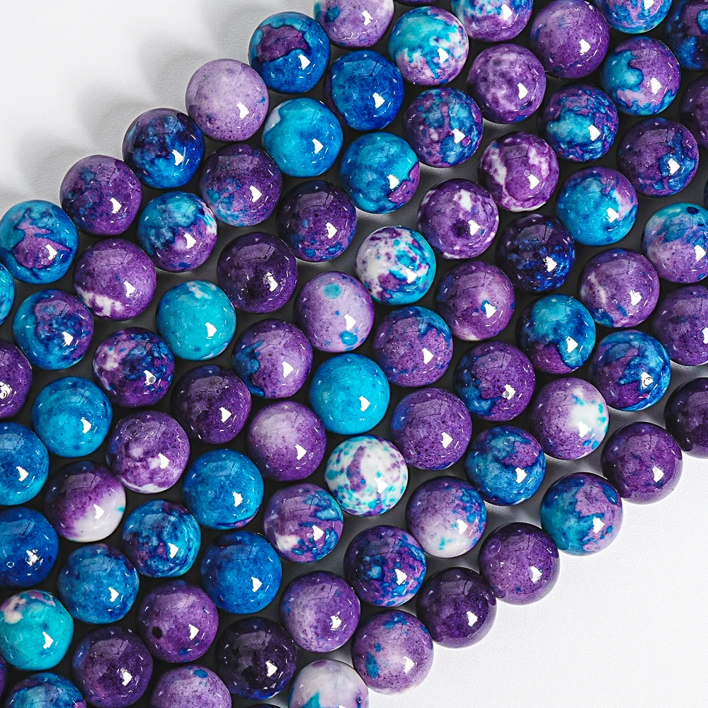 Natural Purple-Blue Jade/Rain Flower Stone Beads Strands For Jewelry Making DIY Necklace Bracelet Round Loose Spacer Beads