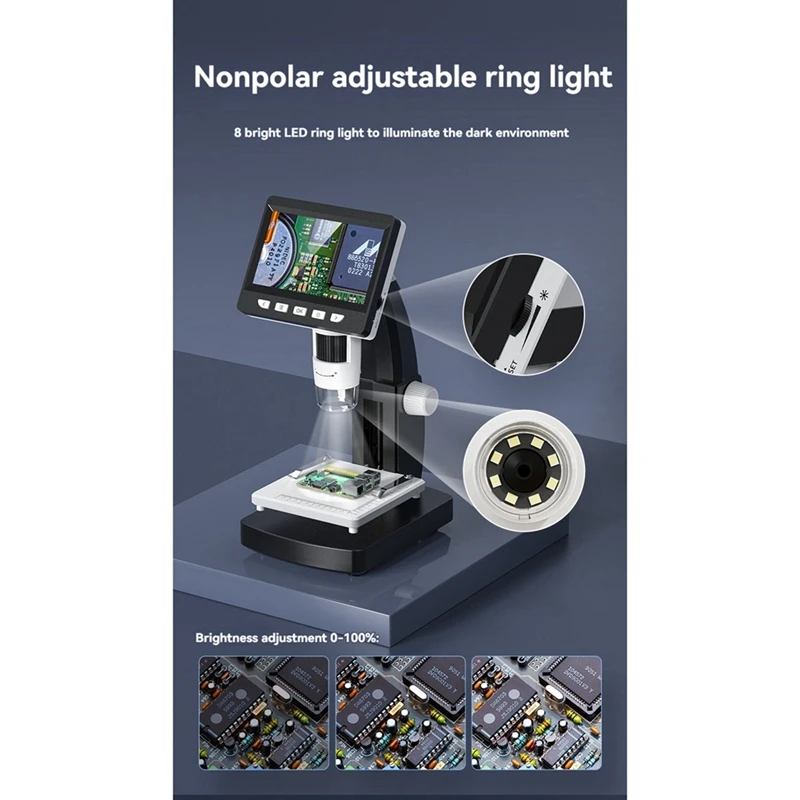 AT35 4.3Inch Digital Microscope 1000X Magnification USB Coin Microscopio 8LED Electron Microscopes For Computer