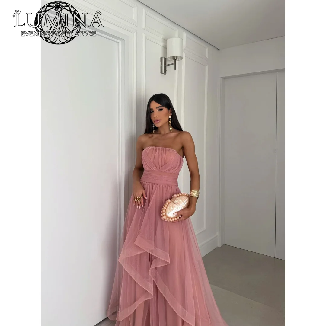 

Lumina Tube Top Cocktail Dresses Medium Length Line A Luxury Elegant Party Dresses for Wedding Woman Custom Made Tulle Evening