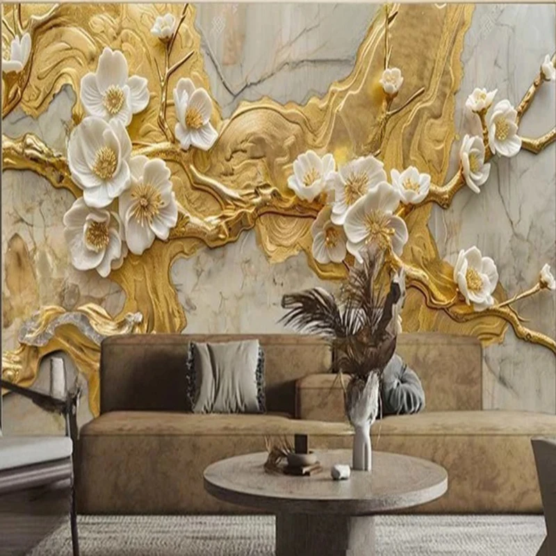 Three-dimensional Floral Embossed Kitchen Mural-Elegant TV & Sofa Background Wall coverings Home Decor Floral Wall Papers