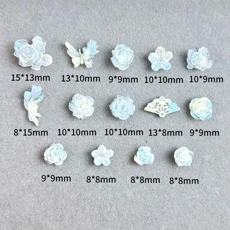 Random Mixed Resin Butterfly Flowers Nail Charms 3D Luminous Camellia Fan Glitter Nail Art Decorations Handmade DIY Manicure