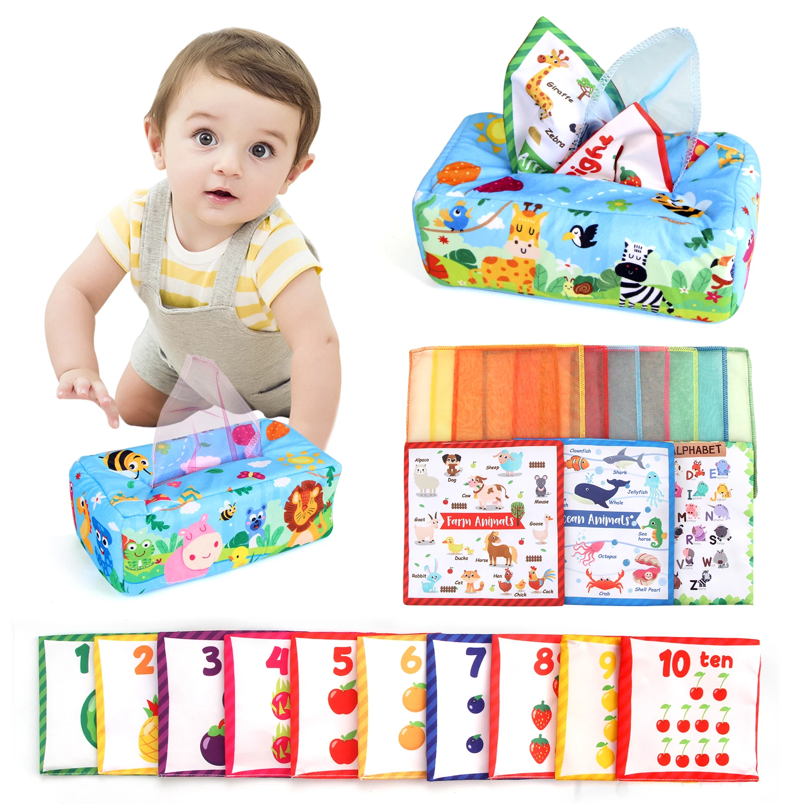 Baby Tissue Box 0-18M Sensory Toy Colorful Soft For Toddler Finger Exercise Montessori Educational Toys Pumping Silk Scarf Gifts