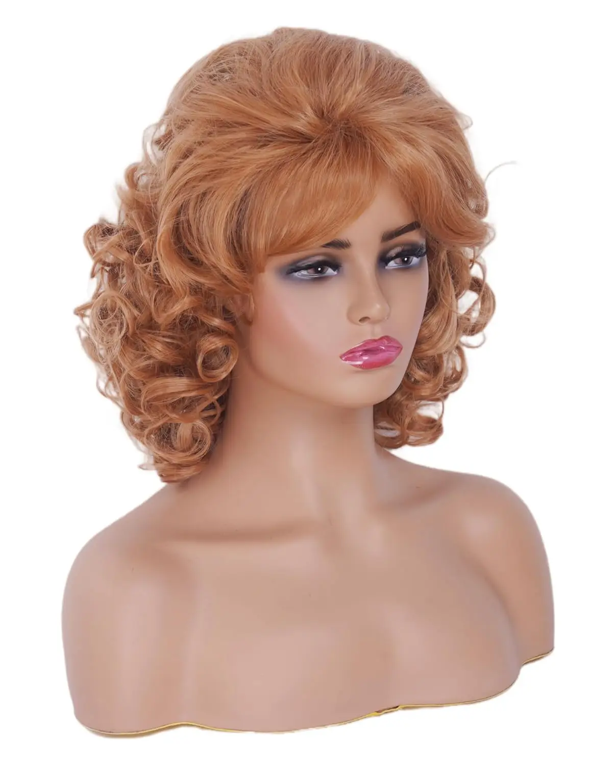 Women's Short Blonde Mixed Light Brown Wig, Wavy Shoulder-Length Wig with Bangs, Synthetic Curly Natural-Looking Wig Suitable for Cosplay, Halloween, and Daily Use