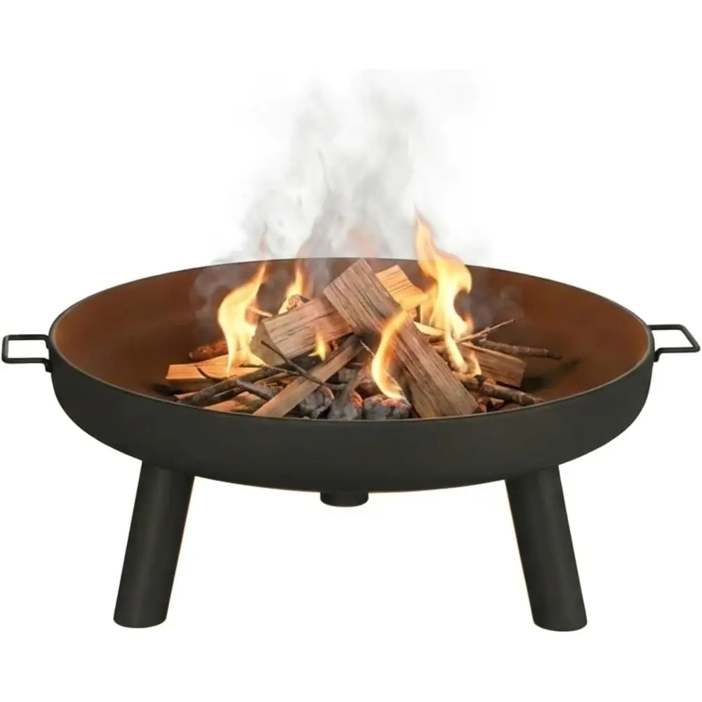 27.5-Inch Wood-Burning Outdoor Fire Pit with Handles and Cover - Ideal for Backyard, Deck, or Patio (Black)