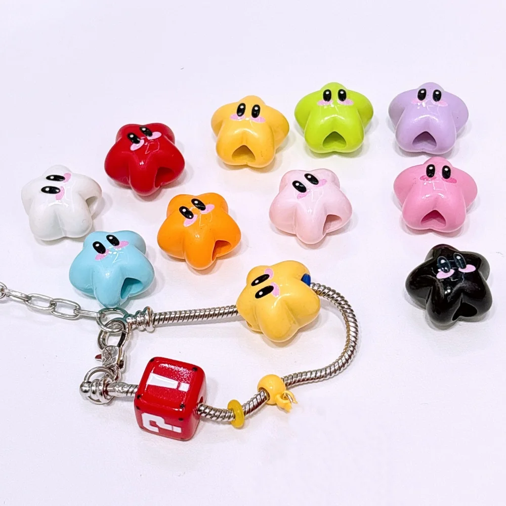 10pcs Large Hole Acrylic Cartoon Star Beads 17.5x20mm Baked Paint Loose Bead for DIY Jewelry Making Keychain Bracelets Necklaces