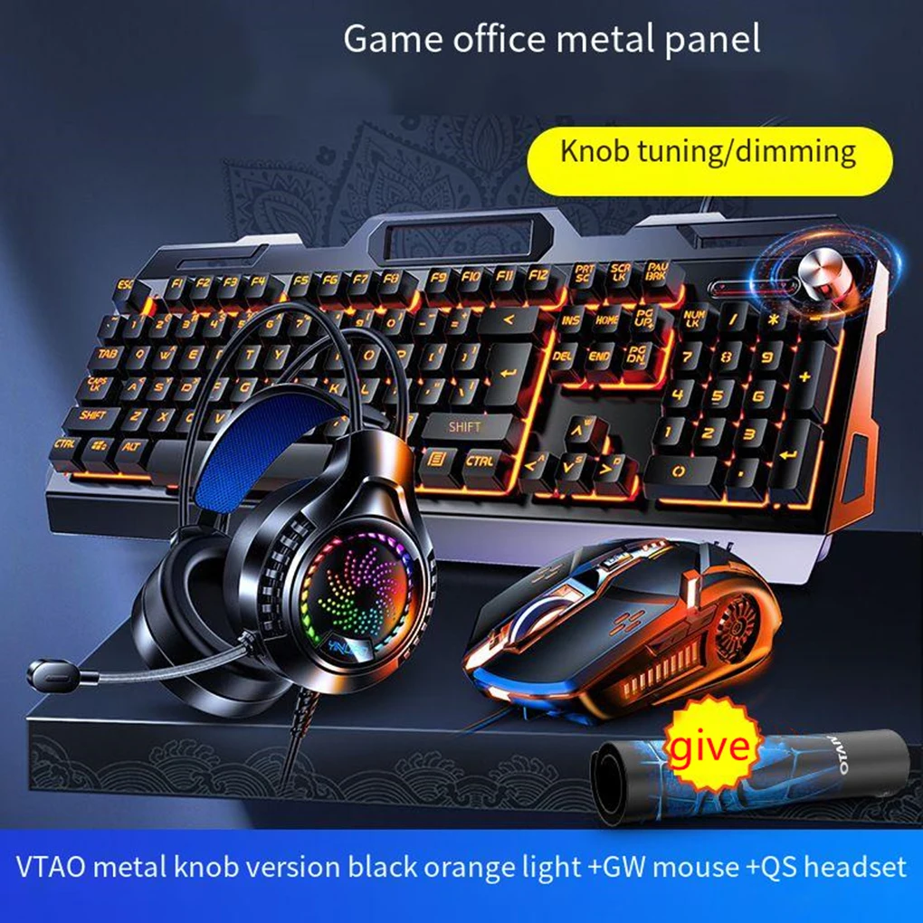 Keyboard Mechanical Touch Metal Mouse Earphone 3pcs Set USB Wired Esports Gaming Luminous Keyboards Computer Accessories