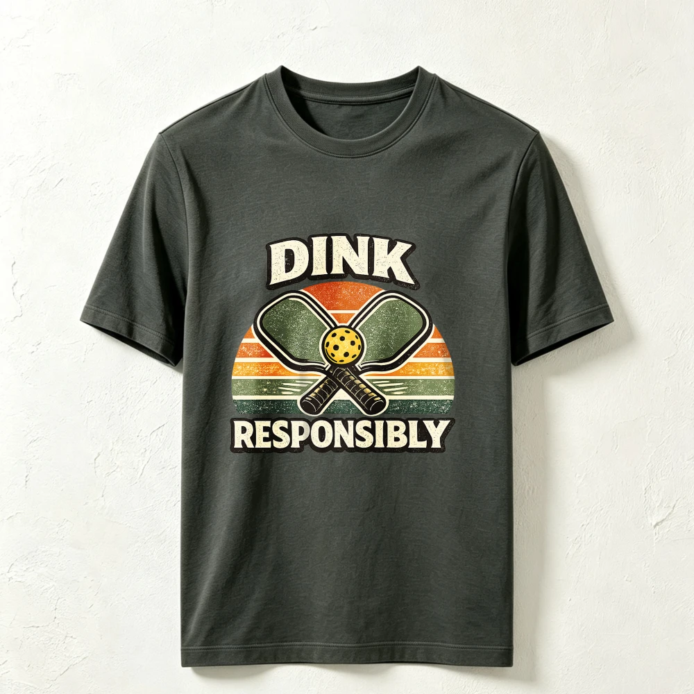 Dink Responsibly Pickleball Tee Women Men Vintage Paddles Black Short Sleeve Crew Neck Retro Casual Summer Outdoor Sports Gift