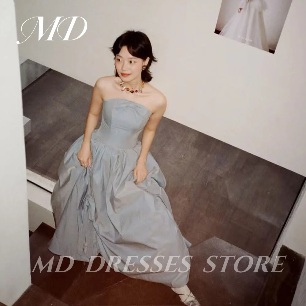 

MD Simple Blue A-line Wedding Dresses For Woman Sleeveless Bow Pleat Korea Photo shoot 웨딩드레스 Customized Floor-Length Bride Gowns