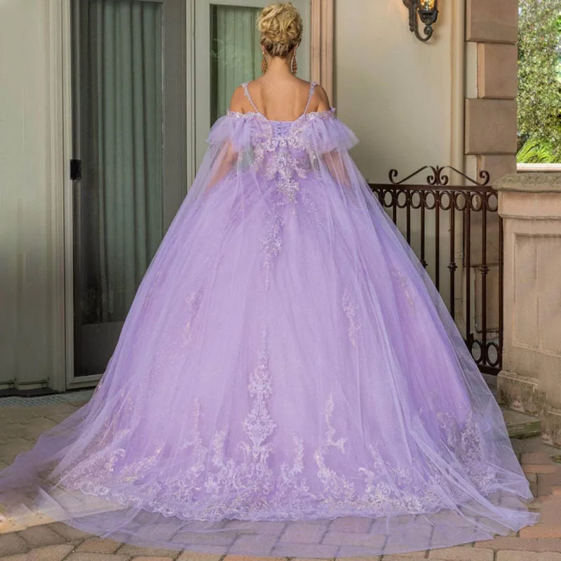 Purple Wedding Dresses Tulle Lace Appliques Short Sleeve For Wedding Birthday Party Banquet Evening Prom Princess Gowns