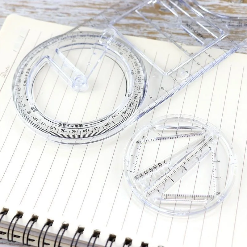 2PCS Multi functional geometric drawing ruler, movable function, planar graphic drawing, angle measuring ruler, protractor