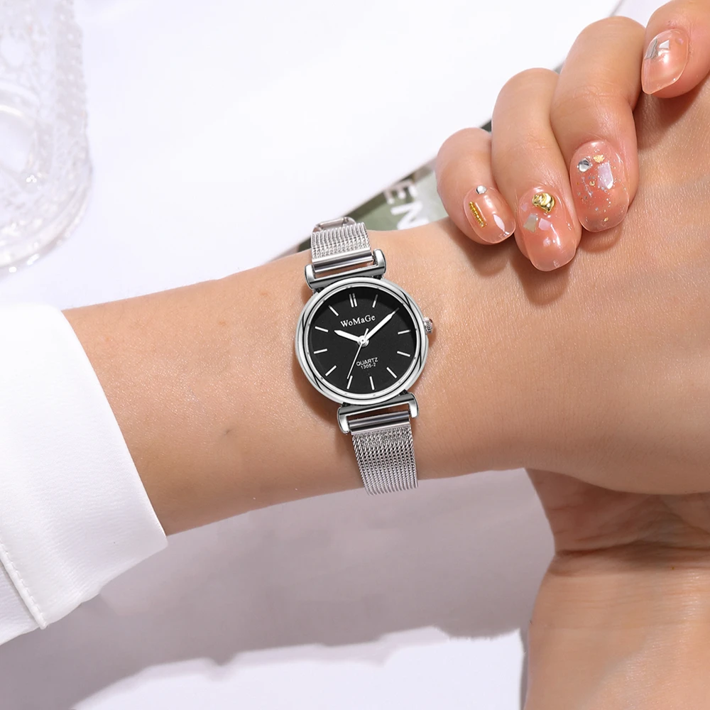 trendy small dial silver mesh steel quartz women girl watch