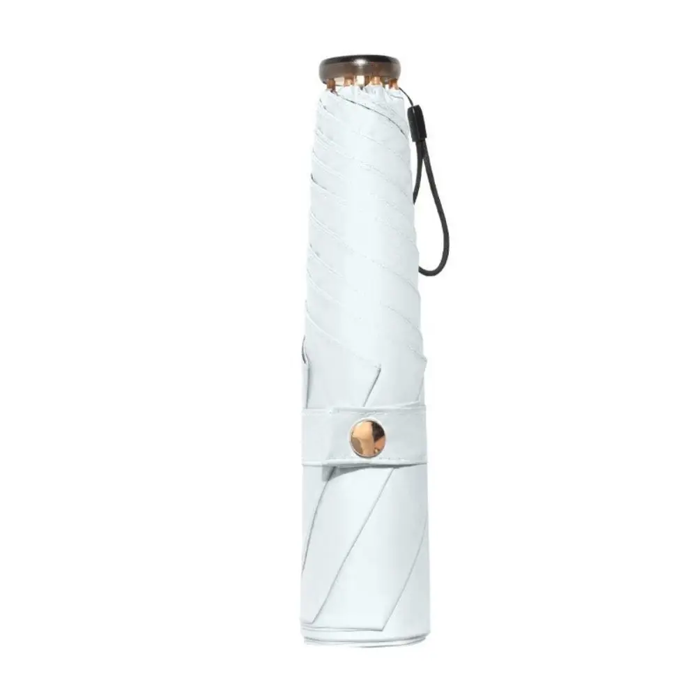 UV Protection Ultra-Light Umbrella Black Coating 6-Rib Pocket Rain Umbrella with Umbrella Cover Compact Folding Portable Parasol