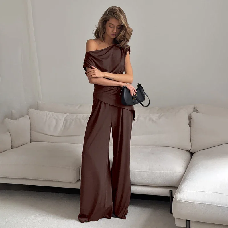 

2025 Summer New Slim Vest Top Wide-leg Trousers Two-piece Set Fashion Commuting Outfits Irregular T shirt Casual Pants