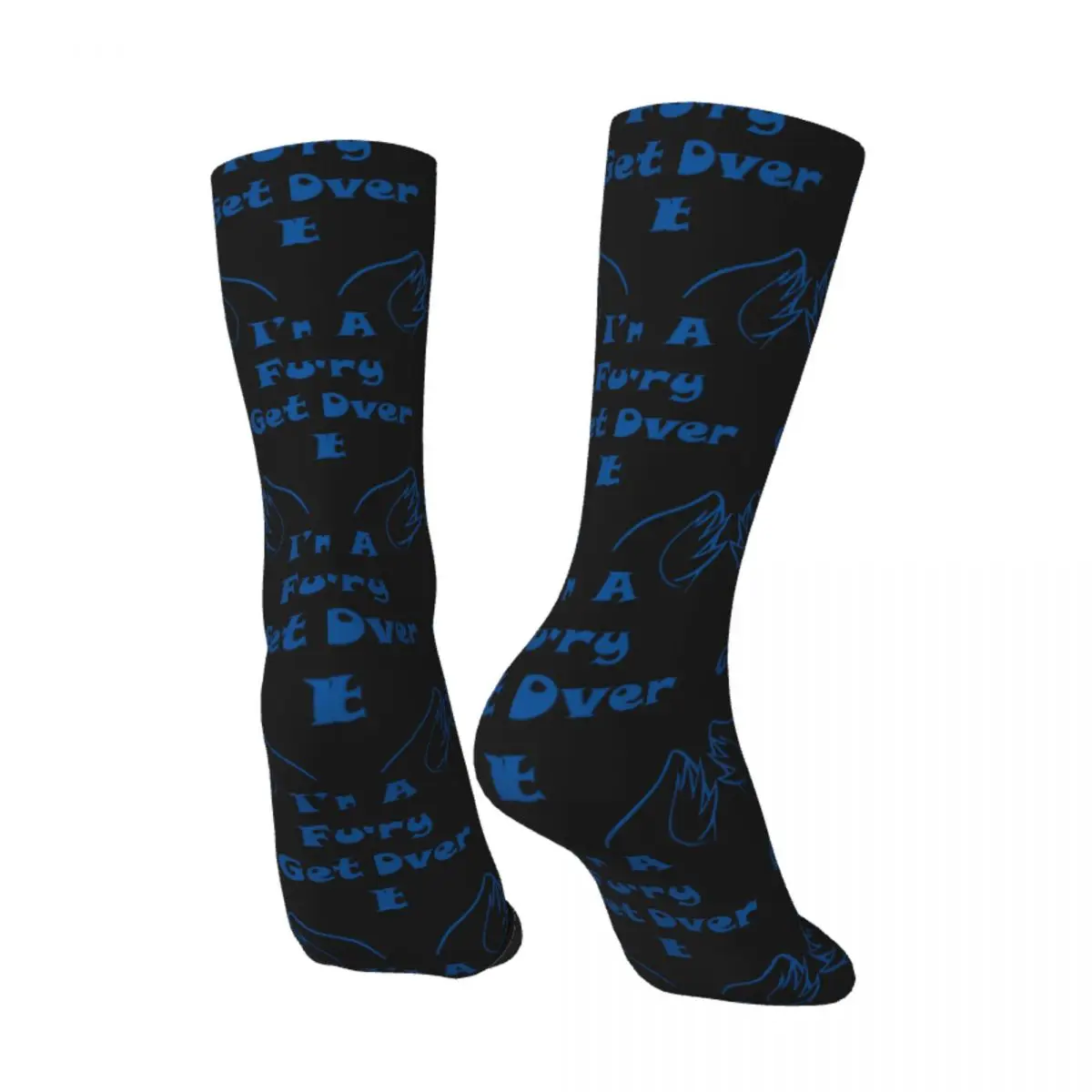 Funny Happy Men's Socks Blue I'm A Furry Get Over It Vintage Harajuku Fursona Hip Hop Novelty Casual Crew Crazy Sock Gift