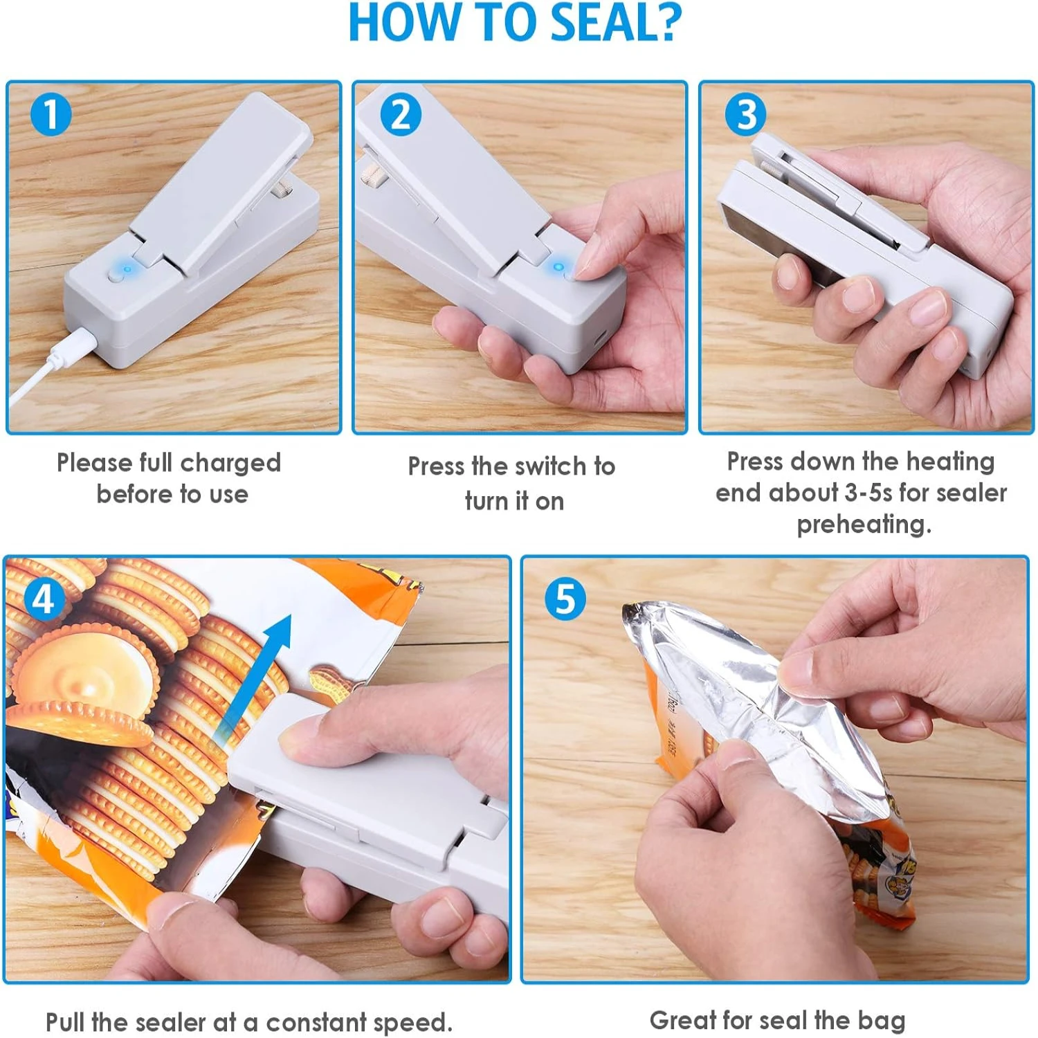 Мини-запайщик пакетов, 2 упаковки — перезаряжаемый термосварщик для пластиковых пакетов — портативный упаковщик 2 в 1 для закусок, пикников на открытом воздухе, еды St