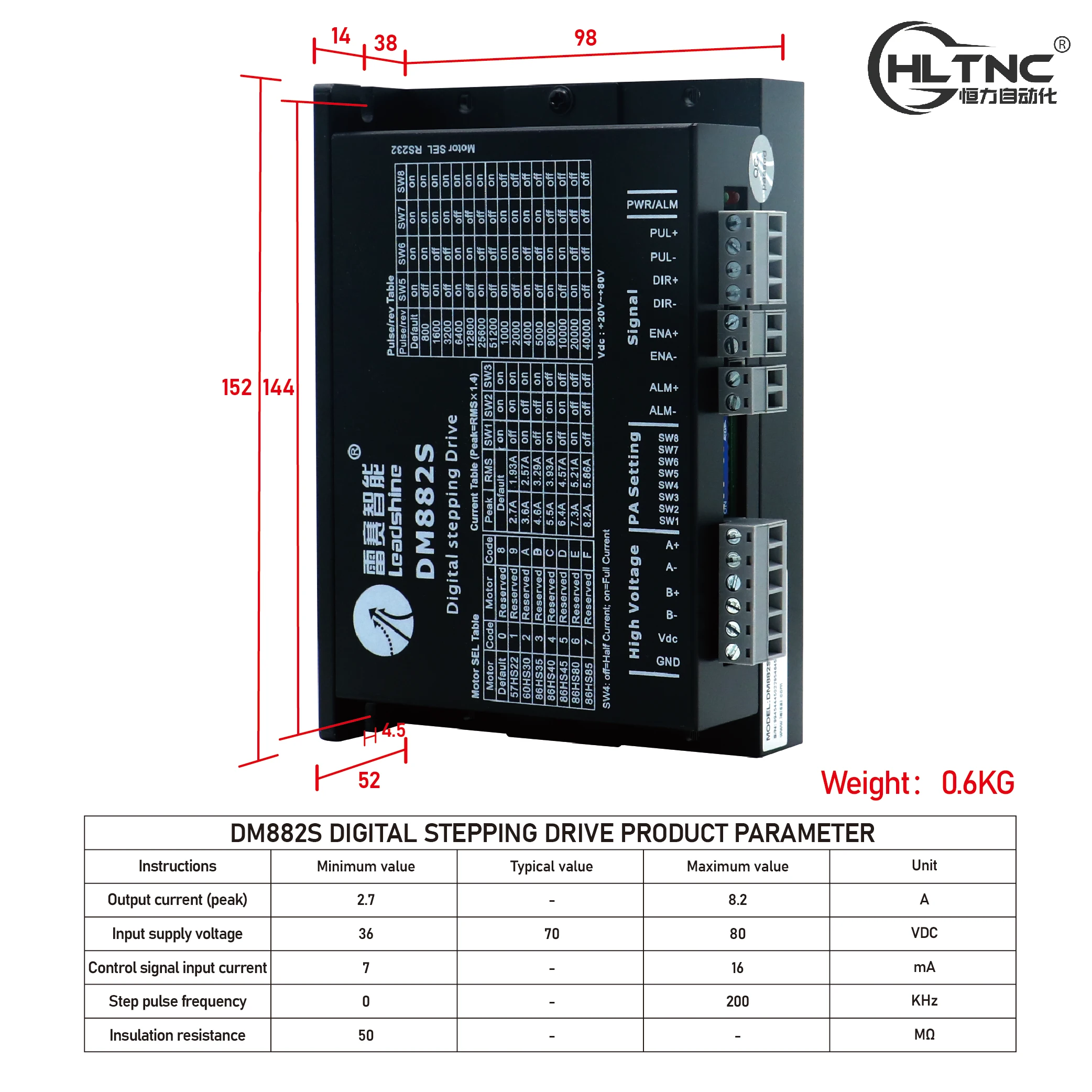 Unidad de paso digital superior HLTNC DM883S Máx. Voltaje 80V Corriente máxima 8.3A para motor paso a paso 86 NEMA34 para máquina enrutadora Cnc