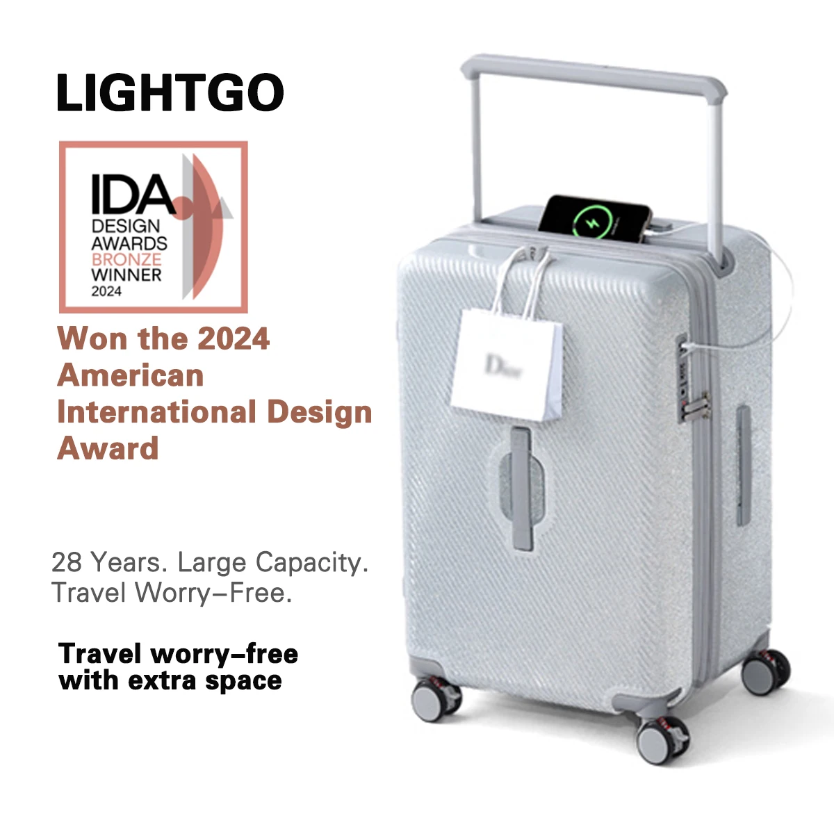 2025 29.5in PC Hardshell Suitcase with 8 Shock-Absorbing Brake Wheels, TSA Lock & YKK Zippers, 30% More Capacity