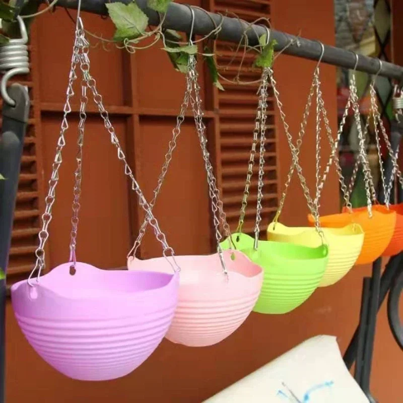 Plastic Thickened Resin Flower Pot Hanging Flower Plant Pot Chain Basket Planter Holder Accessories Garden Supplies Hanging Type
