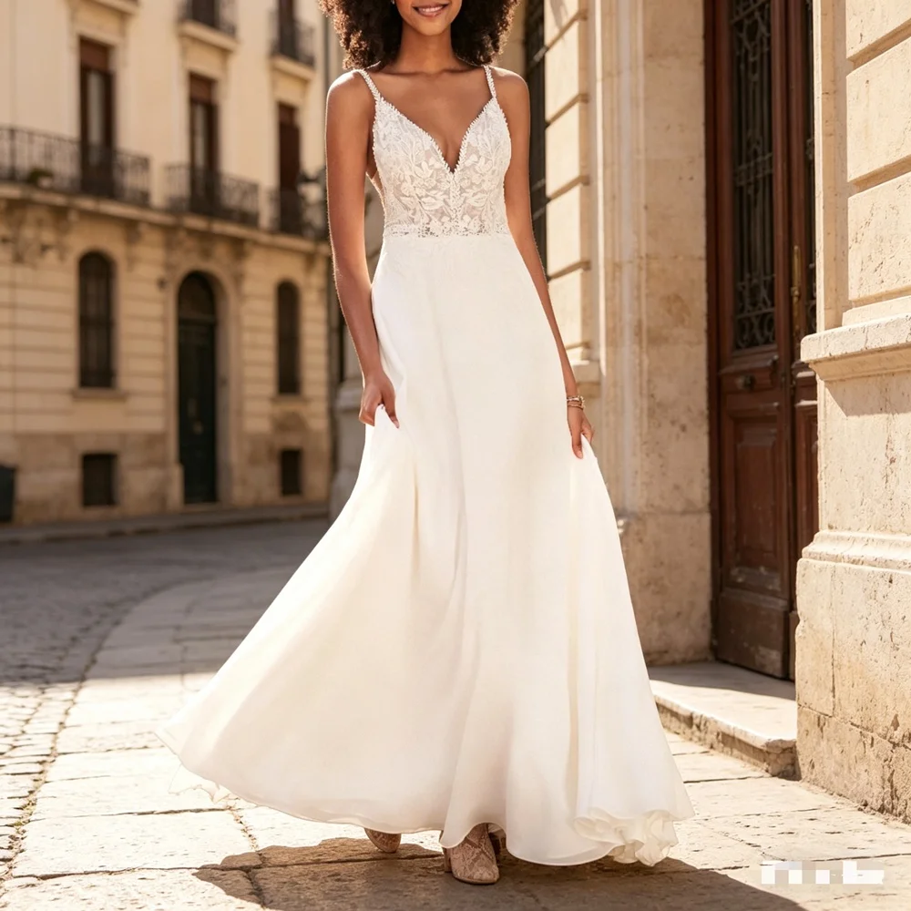 

Customized Elegant Long Wedding Dresses Spaghetti Strap Floor-Length A-Line Brides Dress Women Vestidos De Novias Gowns 2026
