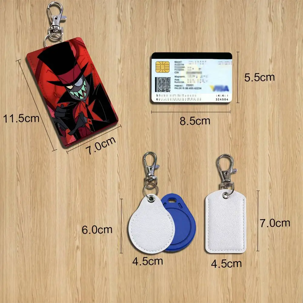 Demencia Villainous Black Hat Rectangle ID Card Case Keychain Access Card Bag Key Tag Ring Leather Card Holder Key Ring Access view 2