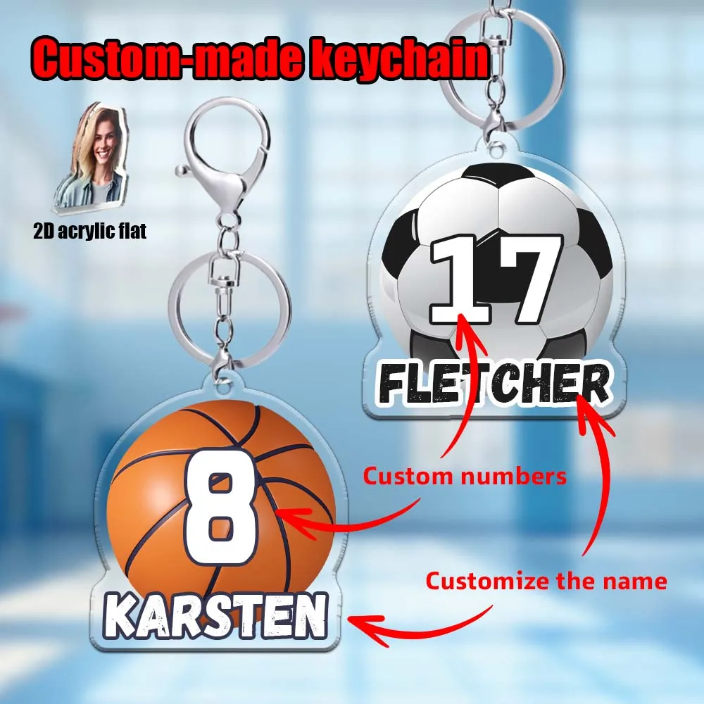 Customized Text Basketball and Football Keychains, Customized Keychain Accessories for Fans, Schools, and Clubs