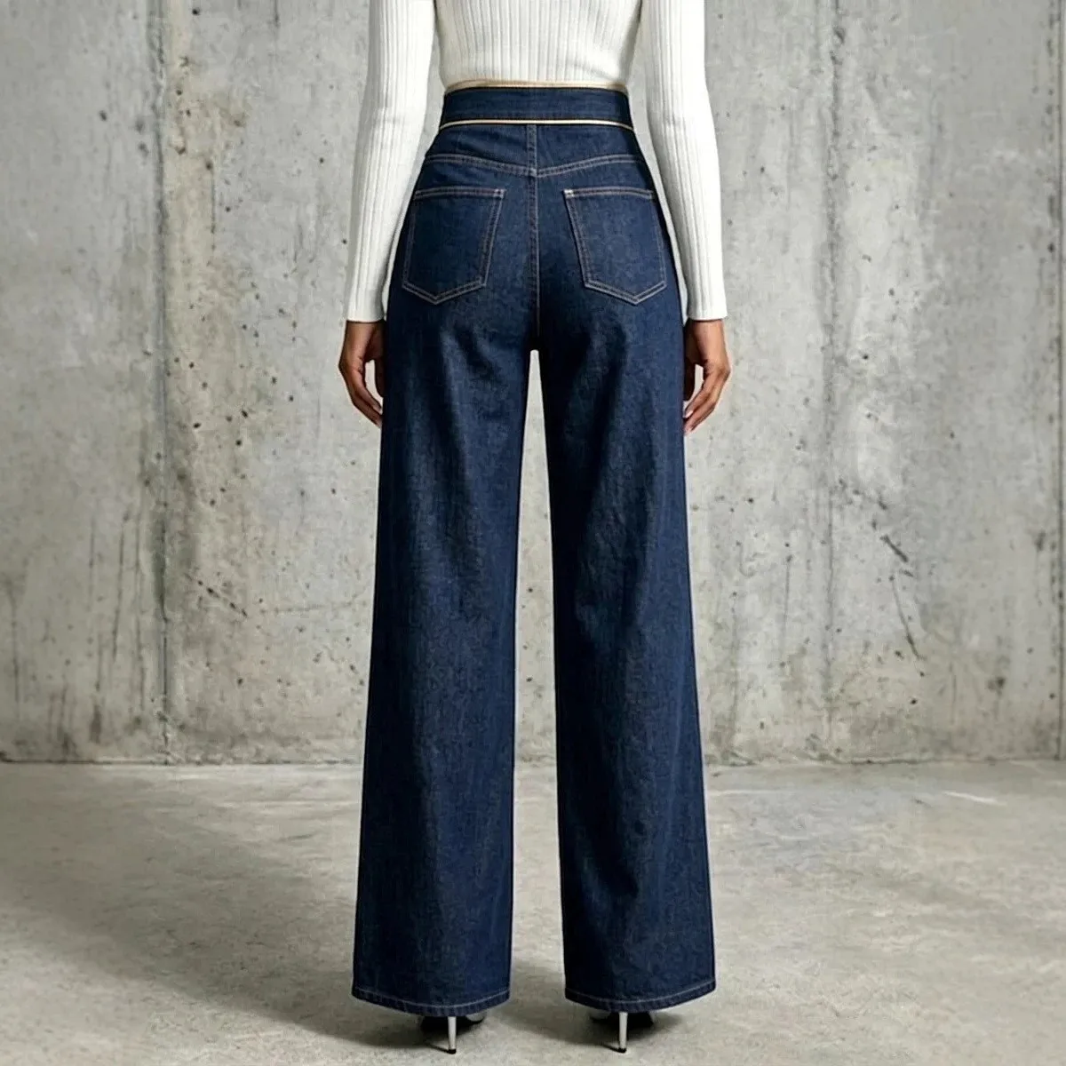 Tie Straight Leg Jeans Refined Commuter with Long Pants Elegant and Refined Regular Thickness Full Length Mid Waist Women Jeans
