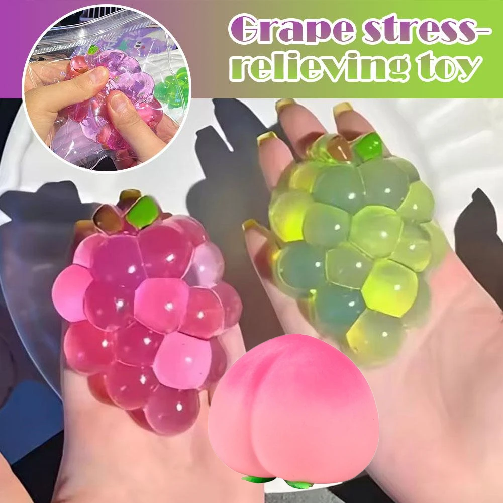 Squishy Fruit Grapes Fidget Toy Squeeze Stress Relief Hand Toy Anti-Anxiety Fruit Stretchy Slow Rising Toy Creative Sensory Toy