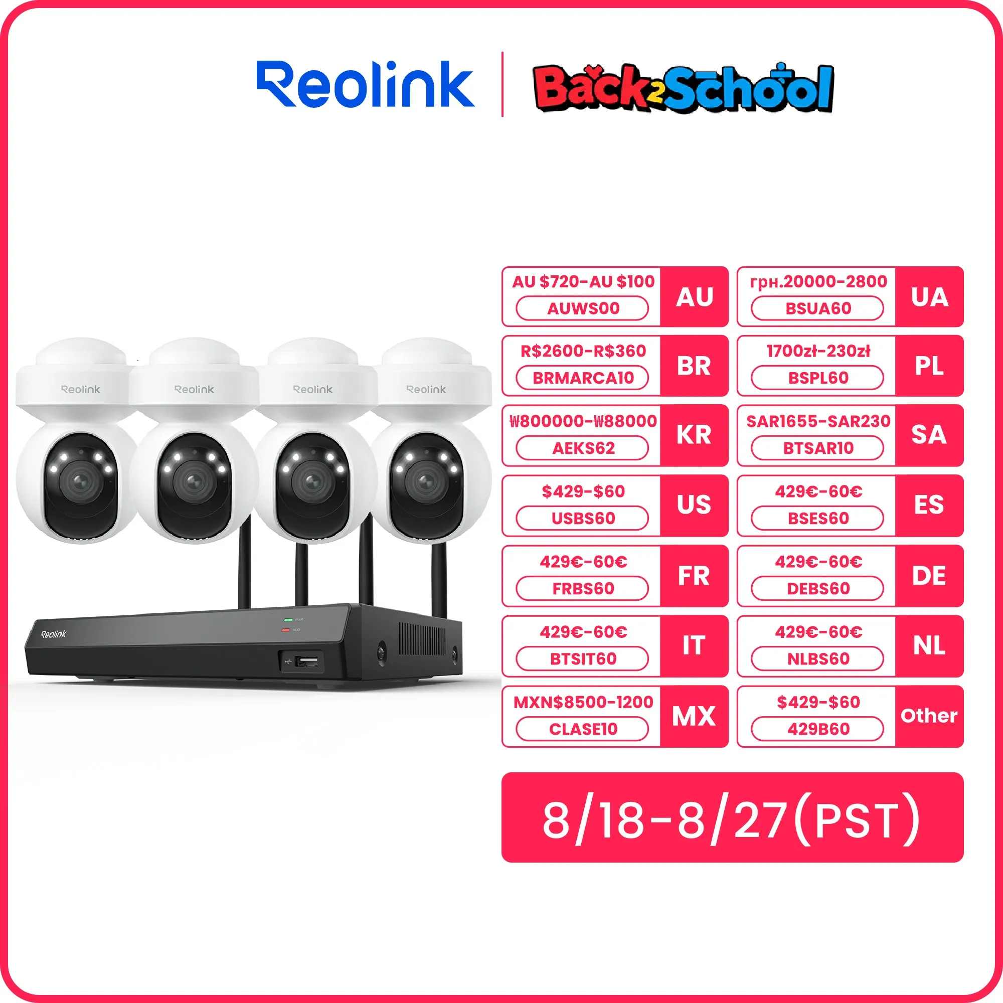 

Reolink 12-канальный Wi-Fi NVR-рекордер с Wi-Fi 6 для камеры внутреннего монитора 4 МП, уличной камеры 8 МП для системы домашней безопасности RLN12W