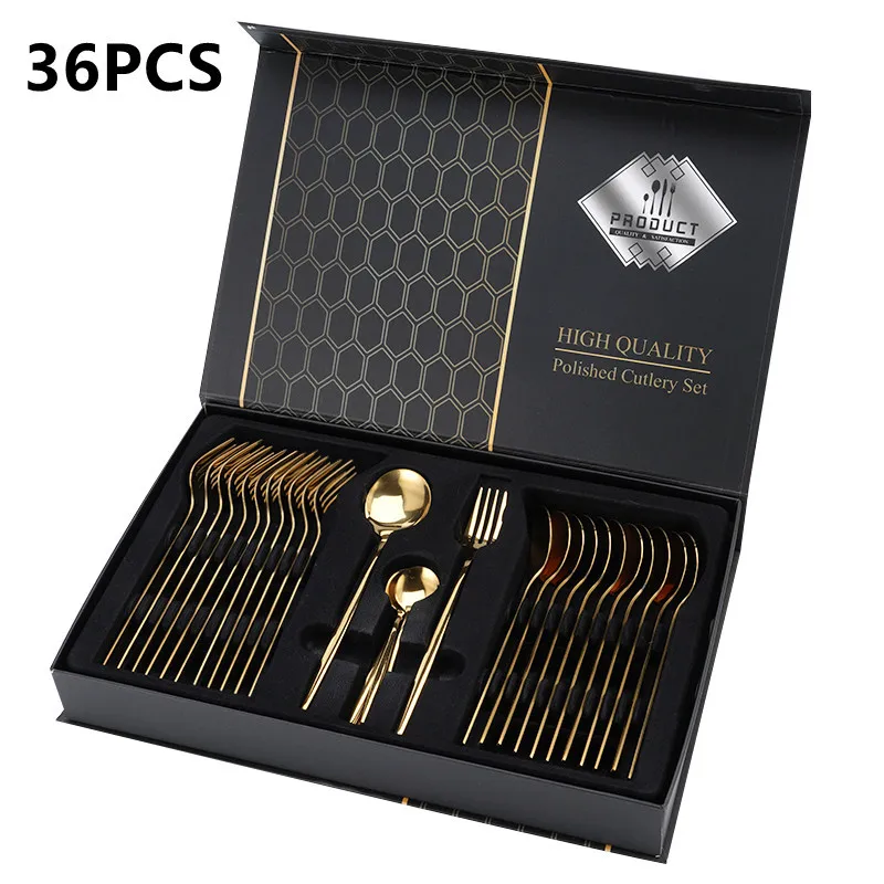 

36 Piece Gold Fork Spoon Tableware Set Small Handle Stainsteel Fork Coffee Spoons Tableware Safety Kitchen Tableware Set