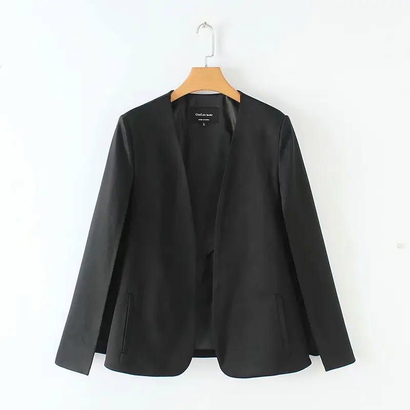 2024 Women elegant black white color v neck split casual cloak coat office lady wear outwear suit jacket open stitch tops CT237